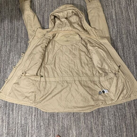 Aeropostale Aero87 Women’s Large Hooded Coat Tan Khaki Pockets Button And Zip - Picture 5 of 6